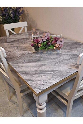 Başak Ev Tekstili Thick Pvc Table Protector – 1.2 mm Mica Cover, 80 cm Width, Marble Pattern