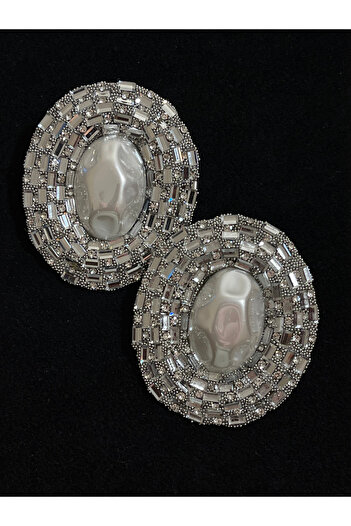 Rupen Kraft Large size special design stoned pearls evening earrings in silver color