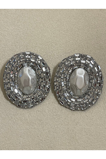 Rupen Kraft Large size special design stoned pearls evening earrings in silver color