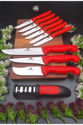 SWENCRAFT 10 Piece Set Kitchen Meat Butcher Swimming Stripping Knife Surnur Fruit Knife Set Sharpening Apparatus
