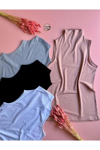 VicTroy Modalyn |   4-Piece Modal Black, White, Powder, Blue Seamless Turtleneck Flexible Sleeveless Badi-Undershirt 60E14