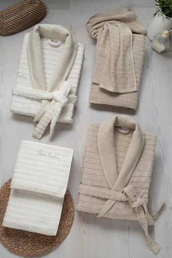 Pierre Cardin Dowry Patterned 100% Cotton 6-Piece Bathrobe Towel Set 2 Bathrobes 2 Face Towels & 2 Bath Towels