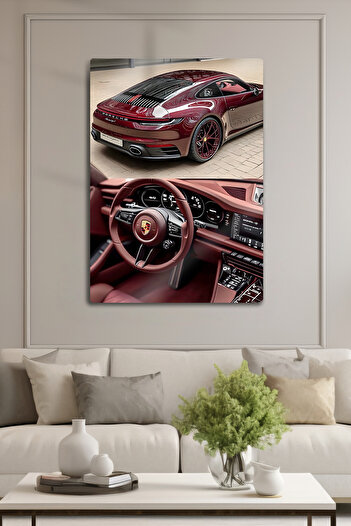 DekorHane Metal Baskı - Porsche, Porşe, Porş, Vişne Çürüğü Araba Dekoratif Tablo