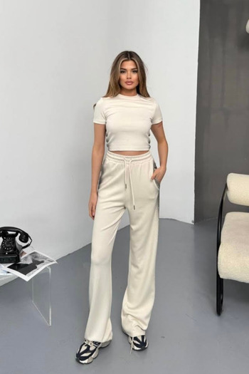 İLKCET MODA Modal Fabric Spraying Detail Bottom Top Set