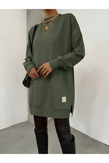 HİJABAYA Crew Neck Slit Embroidered Sweat