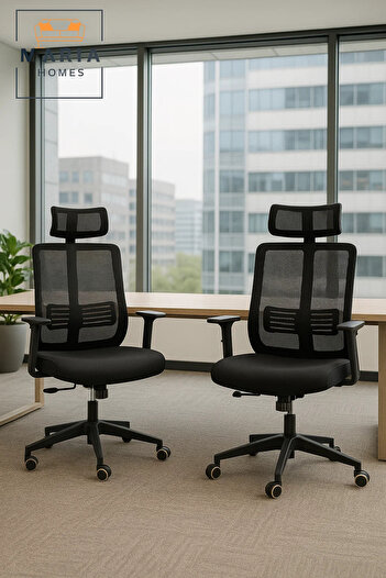 MARIA HOMES Black High-Back Mesh Office Chair with Headrest and Lumbar Support for Ergonomic Comfort