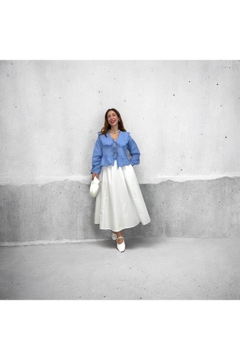 La MatildaLingerie Elastic Waist Bagless Cotton Poplin White Skirt