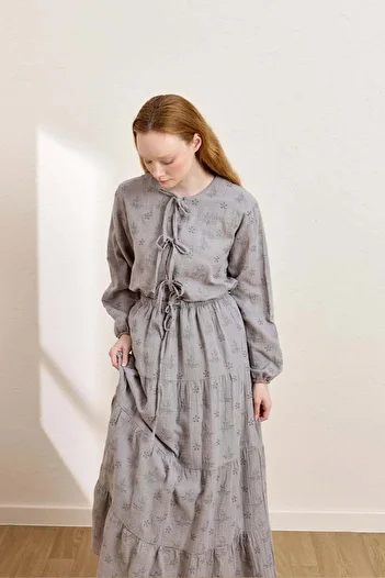 Ceylan Otantik Gray Scalloped Muslin Floor Skirt