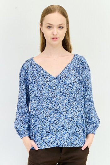 GAP Women V-neck Long Sleeve Floral Print Top, Multicolor
