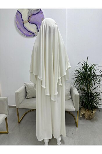 R&S modibone Yandan Drawstring Dress Sufle Scarf Suit (Suitable for Hajj and Umrah Ecru