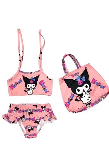 Şekerkids Σετ μαγιό για κορίτσι σε πούδρα Kuromi με μοτίβο με τσάντα
