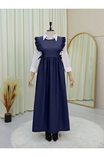 HİJABAYA Tie Waist Ruffle Detailed Gilet Dress