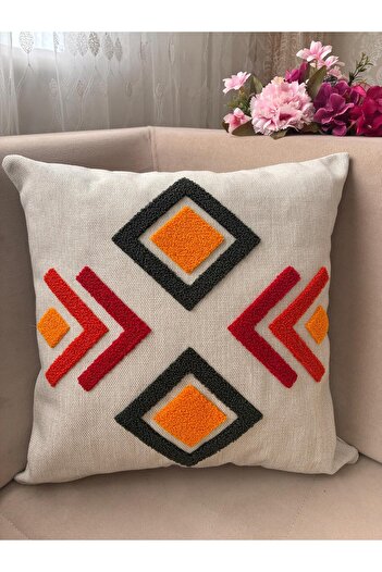 Mustgross Bohemian Punch Embroidered Linen Throw Pillow Cover Set of 2 - 43X43 cm