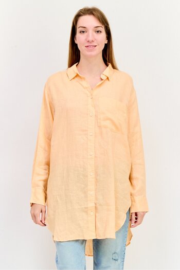GAP Women Spread Collar Long Sleeves Plain Shirt, Orange