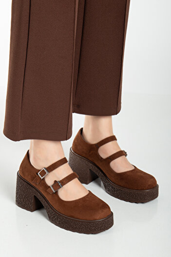 Entella Store Women's High Heeled Brown Suede Oxford Shoes