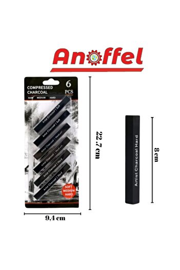 Anoffel Compressed Charcoal Fuser 1 Pack of 6 Black Square Press Charcoal Fuser Flat Drawing Shading Graphite