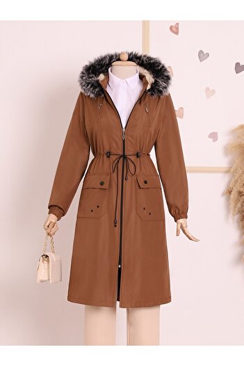 HİJABAYA Hooded Bondit Coat with Eyelets on Pockets