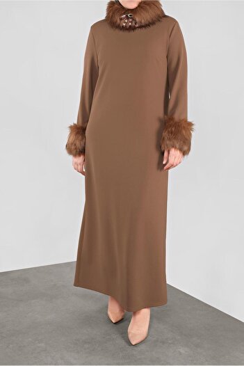 Alvina Furry Collar and Cuffed Dress - Model 20111