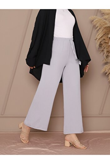 HİJABAYA Wide Leg Elastic Waist Trousers with Lacing Detail