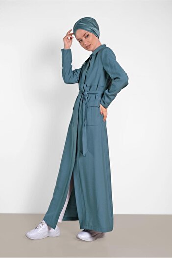 Alvina 1453 Model Concealed Buttoned and Hooded Top Coat