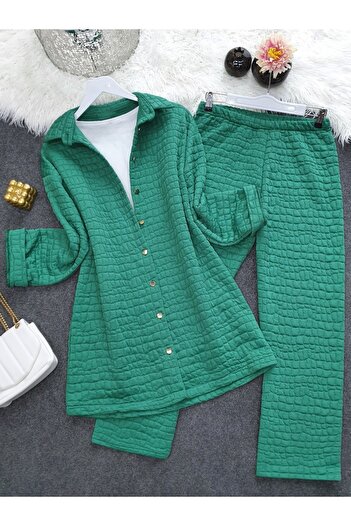 HİJABAYA Collared Buttoned Quilted Suit