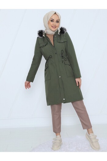 HİJABAYA Dislocation Hooded Lace-Up Bondit Short Coat