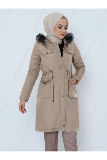 HİJABAYA Dislocation Hooded Lace-Up Bondit Short Coat