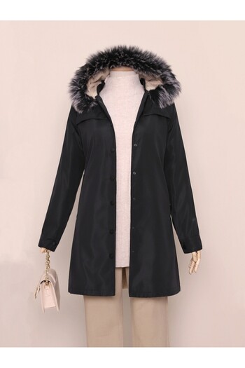 HİJABAYA Released Hooded Short Coat with Snap Pockets