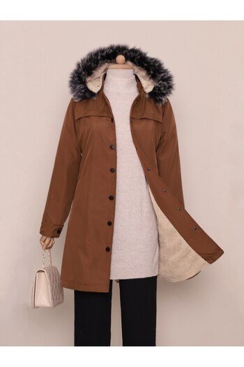 HİJABAYA Released Hooded Short Coat with Snap Pockets