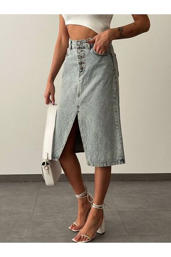 Oyer Moda Fusta de damă din denim de lungime midi