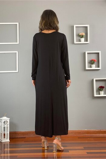 Nevin Kaya Moda Siyah Uzun Kol Penye Elbise
