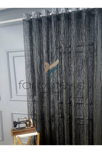 farbateks Anthracite Gray Glassy Rustic Tulle Curtain Eyelet Curtain Rustic Tulle Curtain