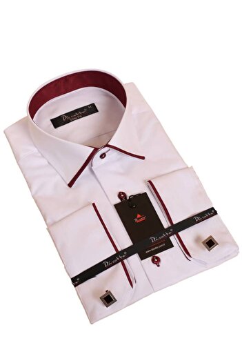 Dicotto Чоловіча сорочка Slim Fit - біла, бордова, мікротканина, вузький комір, ґудзики на рукавах - 216-3