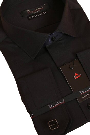 Dicotto Еластична чорна сорочка Slim Fit для чоловіків - з ґудзиками на рукавах, дуже вузький крій - 195-6