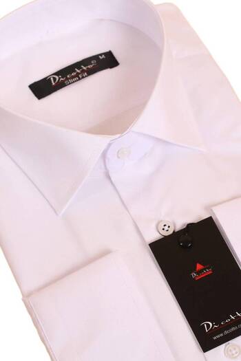 Dicotto Λευκό Slim Fit Slim Fit Μακρυμάνικο μονόχρωμο ανδρικό πουκάμισο - 151-1