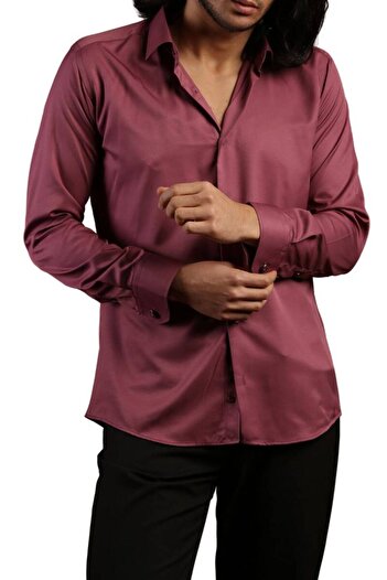 Dicotto Чоловіча сорочка Slim Fit - темно-фіолетового кольору, вузького крою, з ґудзиками на рукавах - 201-23