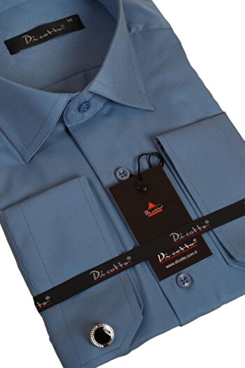 Dicotto Turquoise Blue Relaxed Cut Micro Fabric Regular Fit Men's Shirt with Cufflinks - 190-18