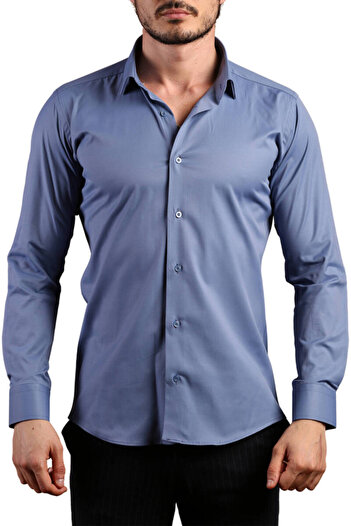 Dicotto Екстра вузький крій, еластичний, slim fit чоловіча сорочка - з ґудзиками на рукавах, індиго - 195-5