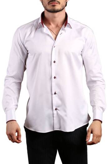 Dicotto Чоловіча сорочка Slim Fit - біла, бордова, мікротканина, вузький комір, ґудзики на рукавах - 216-3