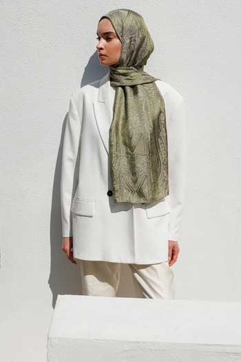 Mooncorn Shine Line Shawl Khaki-Salmon