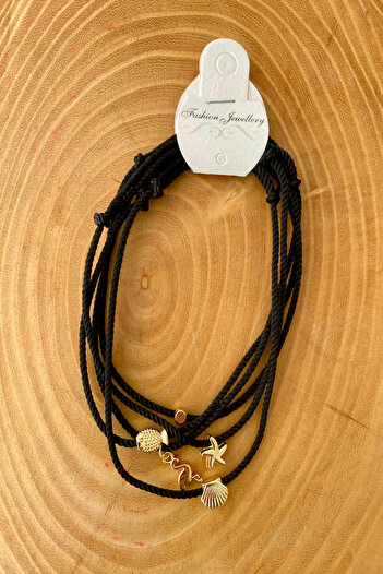 Shepidi 5'Li Gold Figured Black Auger Rope Anklet