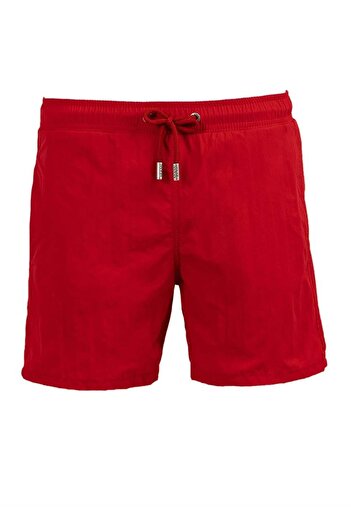 Miami Beach Men's Red Nylon Shorts Swimsuit - Water Repellent, Solid Color, for Beach and Sea - 540-Red