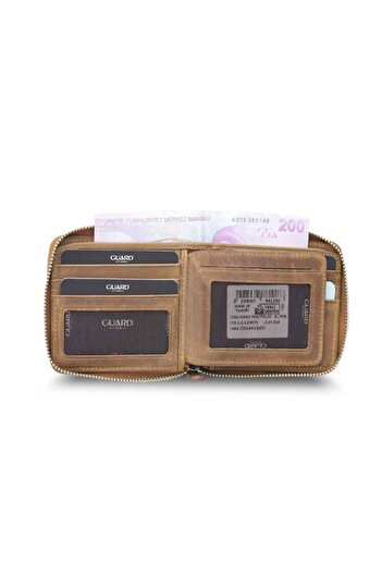 GUARD Antik Taba Fermuarlı Yatay Mini Deri Cüzdan - Grd2403xw22459