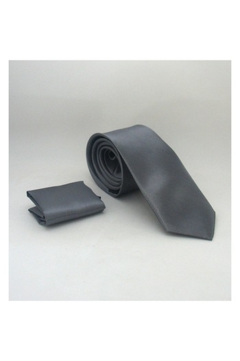 Gaffy Smoked Slim Fit μονόχρωμη σατέν γραβάτα με μαντήλι - Ss-05