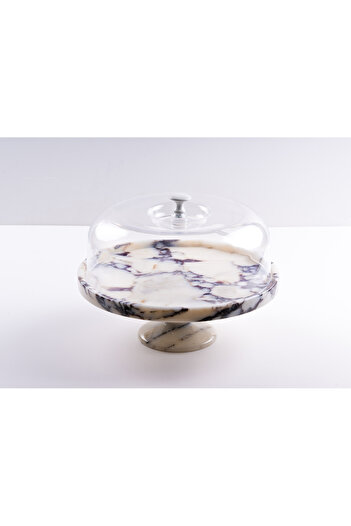 marbelix Elaria 29cm Marble Cake Pastry Presentation - Footed Cake Pastry Stand - Plastic Jar Included