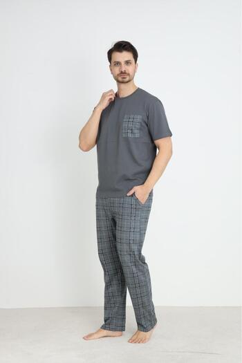 CALİA Men's Summer Short Sleeve Pajama Set with Pockets 100% Cotton New Seasonn