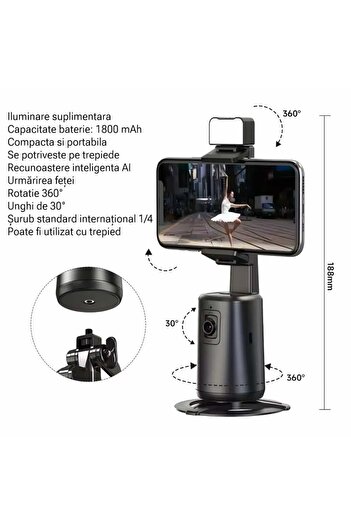 OEM Phone Stabilizer With 360° Automatic Tracking, Led Light, Ideal For Tik-tok, Youtube