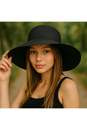 FRESCO SCARFS Large Round Straw Hat - Adjustable