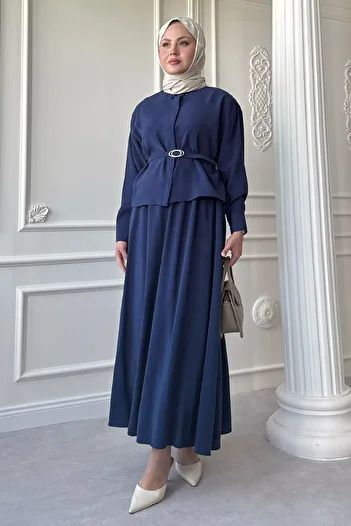 InStyle Dark Navy Blue Suit with Slim Belt Skirt