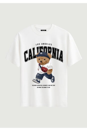 SOFTWAY Unisex Organic Oversize California Printed T-Shirt - White